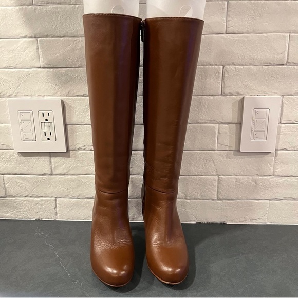 Faconnable sz 36 US 5.5-6 saddle brown leather tall heeled boots - Picture 4 of 16